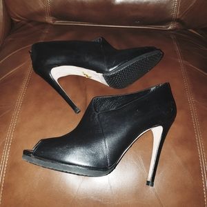 Prada Calfskin Asymmetric Peep Toe Bootie 38